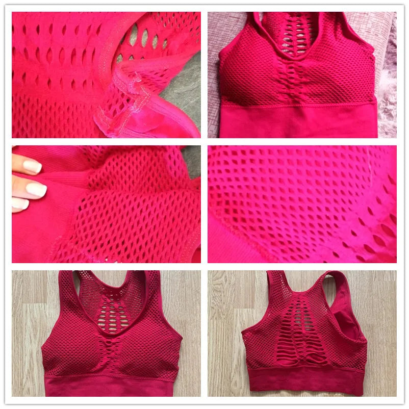 Women's Medium Mesh Support Cross Back Wirefree Removable Cups Sport Bra Tops Freedom Seamless Yoga Gym Running Sports Bras New