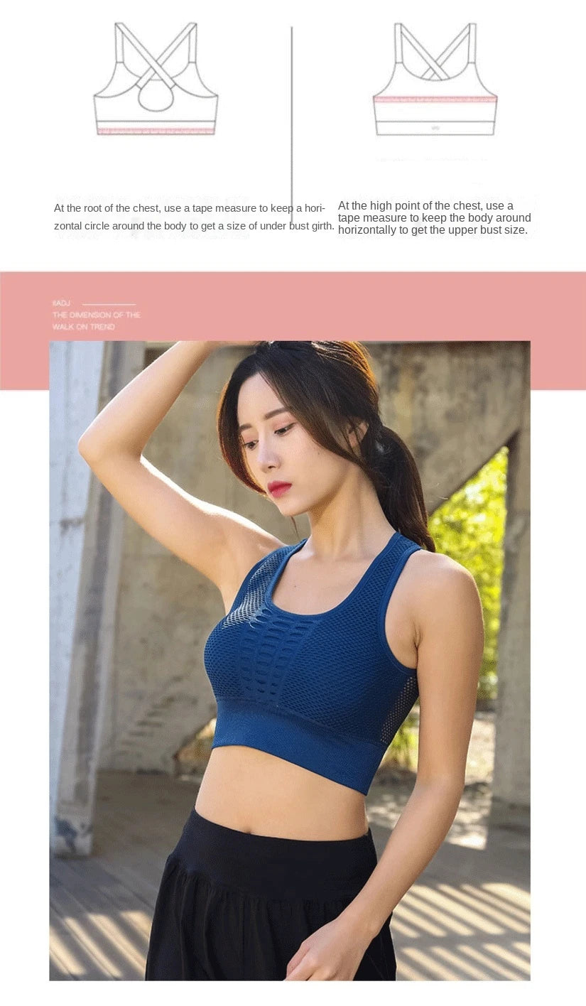 Women's Medium Mesh Support Cross Back Wirefree Removable Cups Sport Bra Tops Freedom Seamless Yoga Gym Running Sports Bras New
