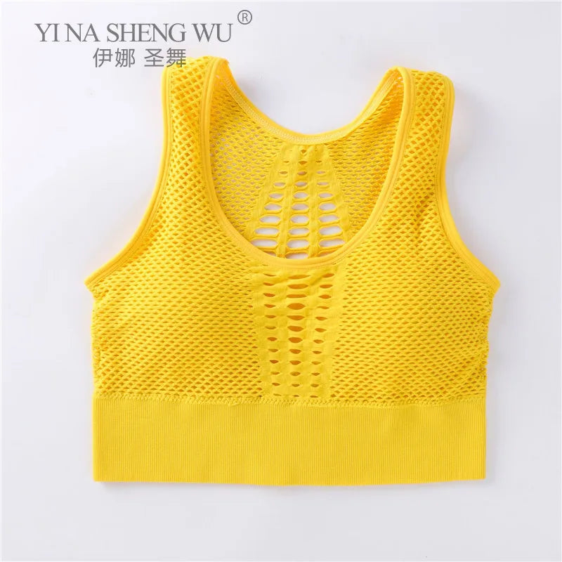 Women's Medium Mesh Support Cross Back Wirefree Removable Cups Sport Bra Tops Freedom Seamless Yoga Gym Running Sports Bras New