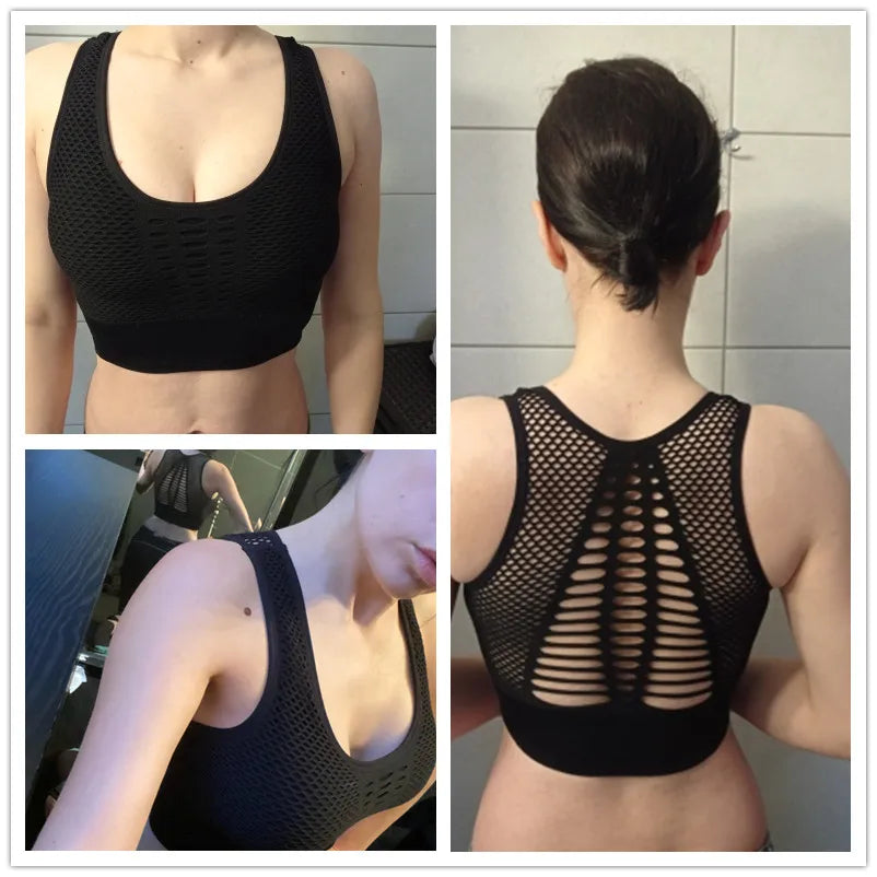 Women's Medium Mesh Support Cross Back Wirefree Removable Cups Sport Bra Tops Freedom Seamless Yoga Gym Running Sports Bras New
