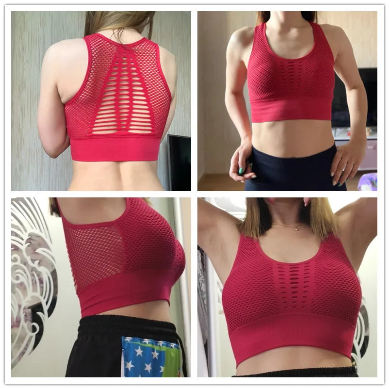Women's Medium Mesh Support Cross Back Wirefree Removable Cups Sport Bra Tops Freedom Seamless Yoga Gym Running Sports Bras New