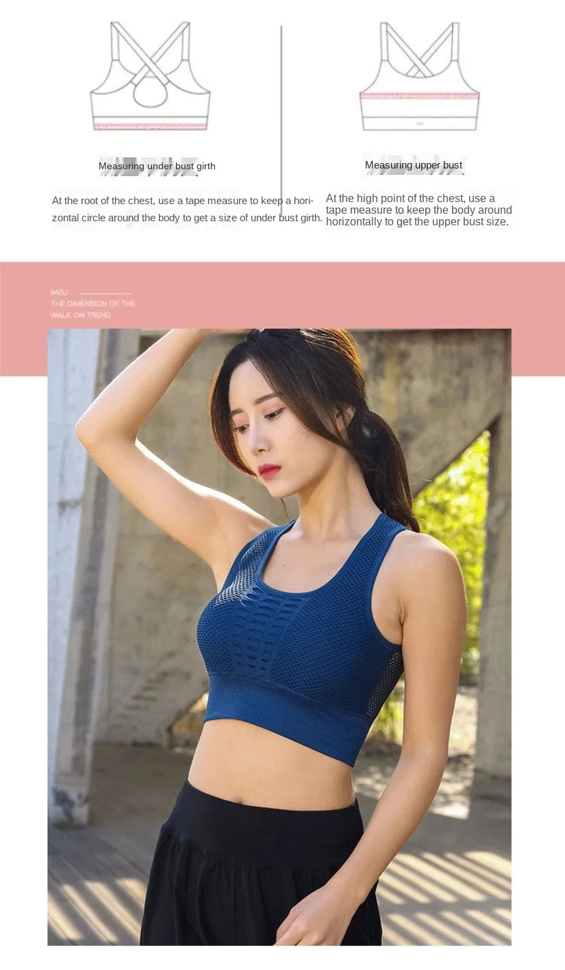 Women's Medium Mesh Support Cross Back Wirefree Removable Cups Sport Bra Tops Freedom Seamless Yoga Gym Running Sports Bras New