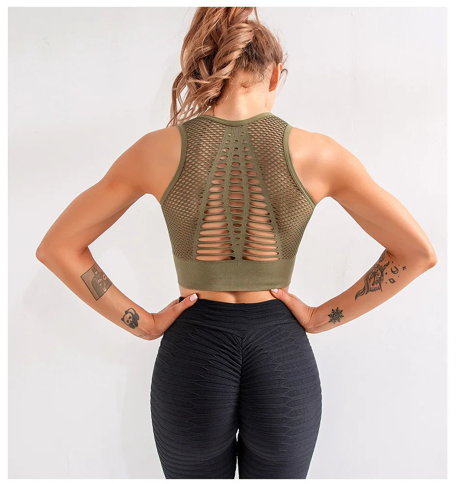 2024 Seamless Sports Bra Top Fitness Women Racerback Running Crop Tops Femme Pink Workout Padded Yoga Bra High Impact Activewear