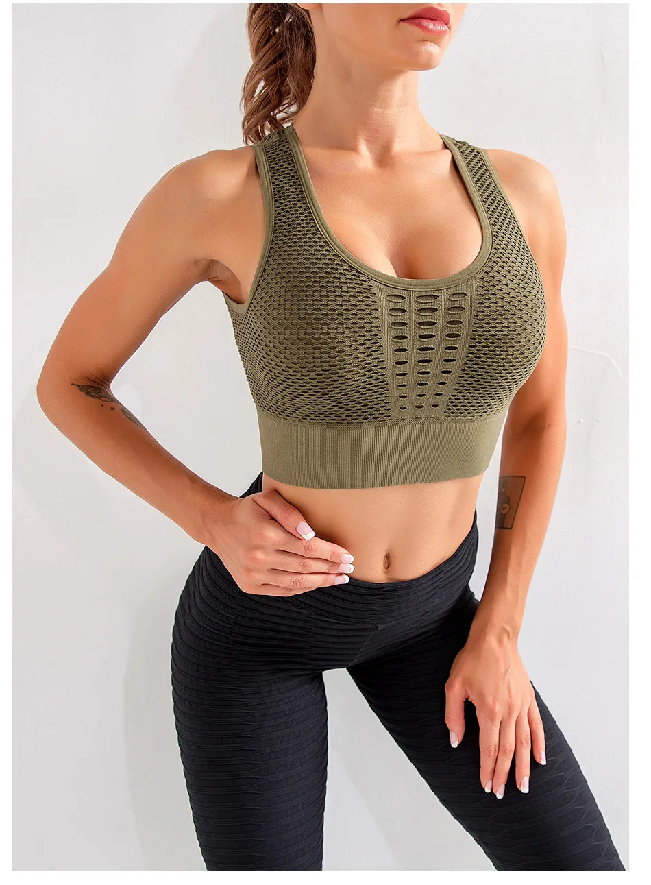 2024 Seamless Sports Bra Top Fitness Women Racerback Running Crop Tops Femme Pink Workout Padded Yoga Bra High Impact Activewear