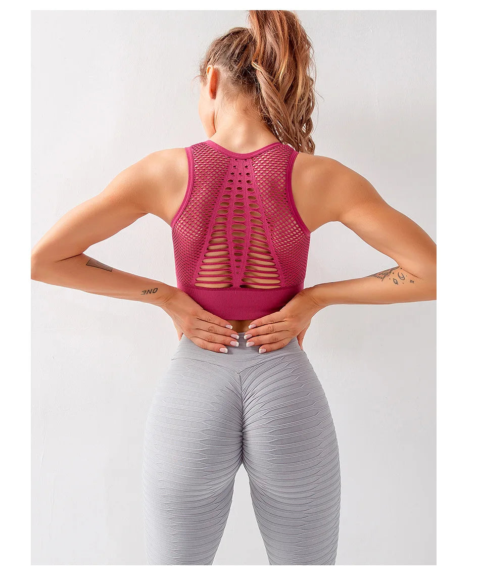 2024 Seamless Sports Bra Top Fitness Women Racerback Running Crop Tops Femme Pink Workout Padded Yoga Bra High Impact Activewear