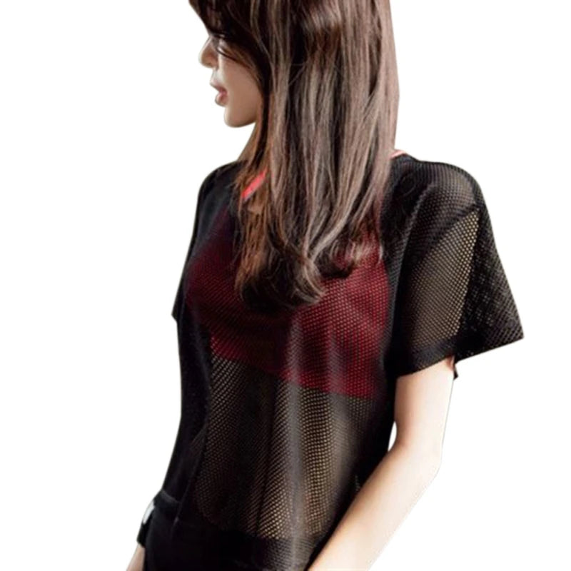 Hot Women Fitness Yoga Blouse Mesh Bottoming Shirt Outdoor Riding Running Quick-Drying Sports Top T-shirt
