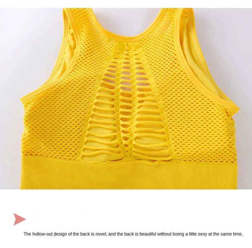 Women's Medium Mesh Support Cross Back Wirefree Removable Cups Sport Bra Tops Freedom Seamless Yoga Gym Running Sports Bras New