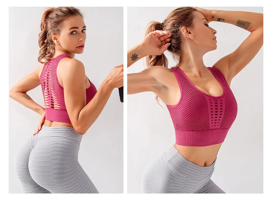 2024 Seamless Sports Bra Top Fitness Women Racerback Running Crop Tops Femme Pink Workout Padded Yoga Bra High Impact Activewear