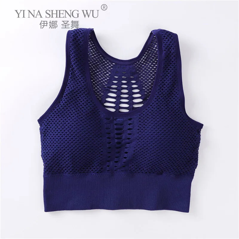 Women's Medium Mesh Support Cross Back Wirefree Removable Cups Sport Bra Tops Freedom Seamless Yoga Gym Running Sports Bras New