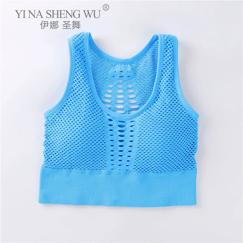 Women's Medium Mesh Support Cross Back Wirefree Removable Cups Sport Bra Tops Freedom Seamless Yoga Gym Running Sports Bras New