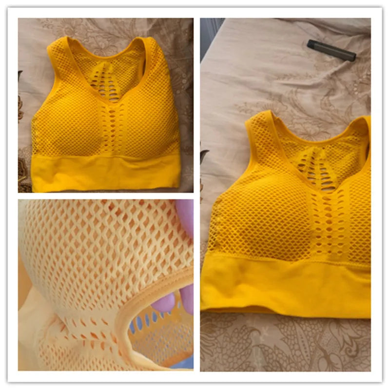 Women's Medium Mesh Support Cross Back Wirefree Removable Cups Sport Bra Tops Freedom Seamless Yoga Gym Running Sports Bras New