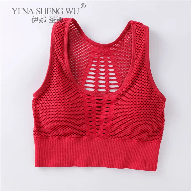 Women's Medium Mesh Support Cross Back Wirefree Removable Cups Sport Bra Tops Freedom Seamless Yoga Gym Running Sports Bras New