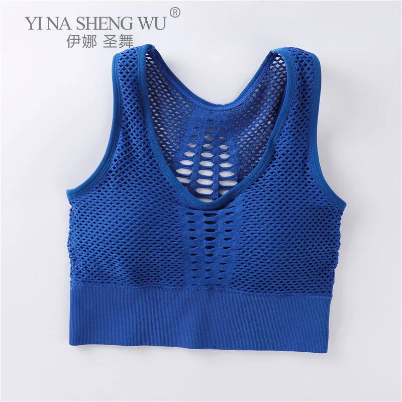 Women's Medium Mesh Support Cross Back Wirefree Removable Cups Sport Bra Tops Freedom Seamless Yoga Gym Running Sports Bras New