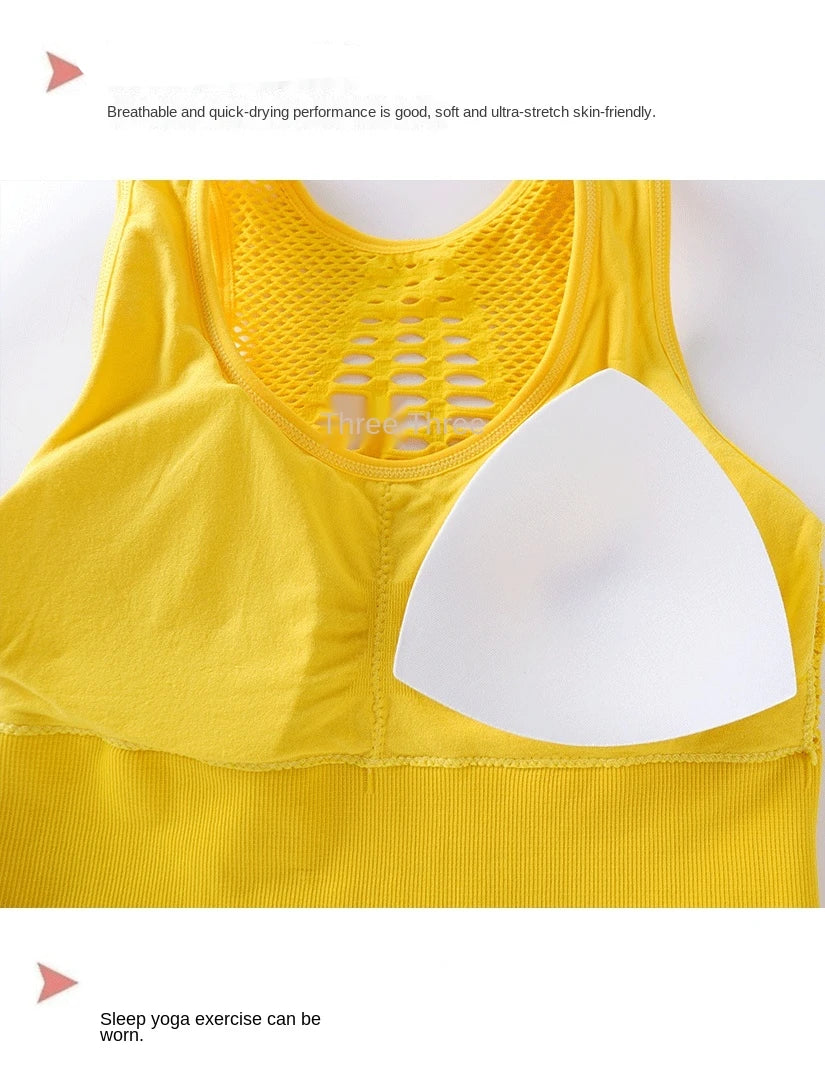 Women's Medium Mesh Support Cross Back Wirefree Removable Cups Sport Bra Tops Freedom Seamless Yoga Gym Running Sports Bras New