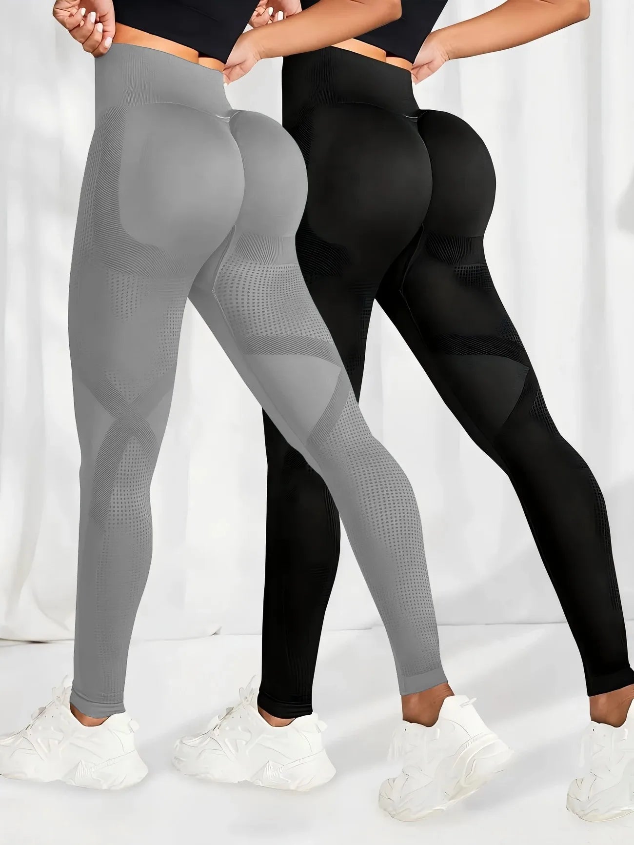 2pcs Yoga Leggings High Waist Elastic Waistband Long Length for Women's Solid Color High-Elasticity Fitness Activewear