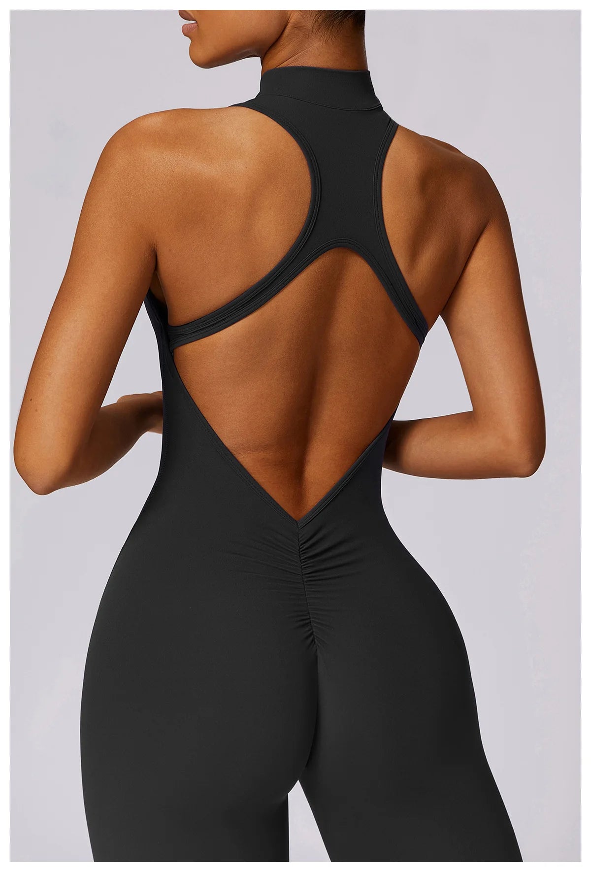 V Back One-piece Suit Women Sports Jumpsuit Zippers Yoga Rompers Backless Sportswear Women Sleeveles Workout Bodysuits Female