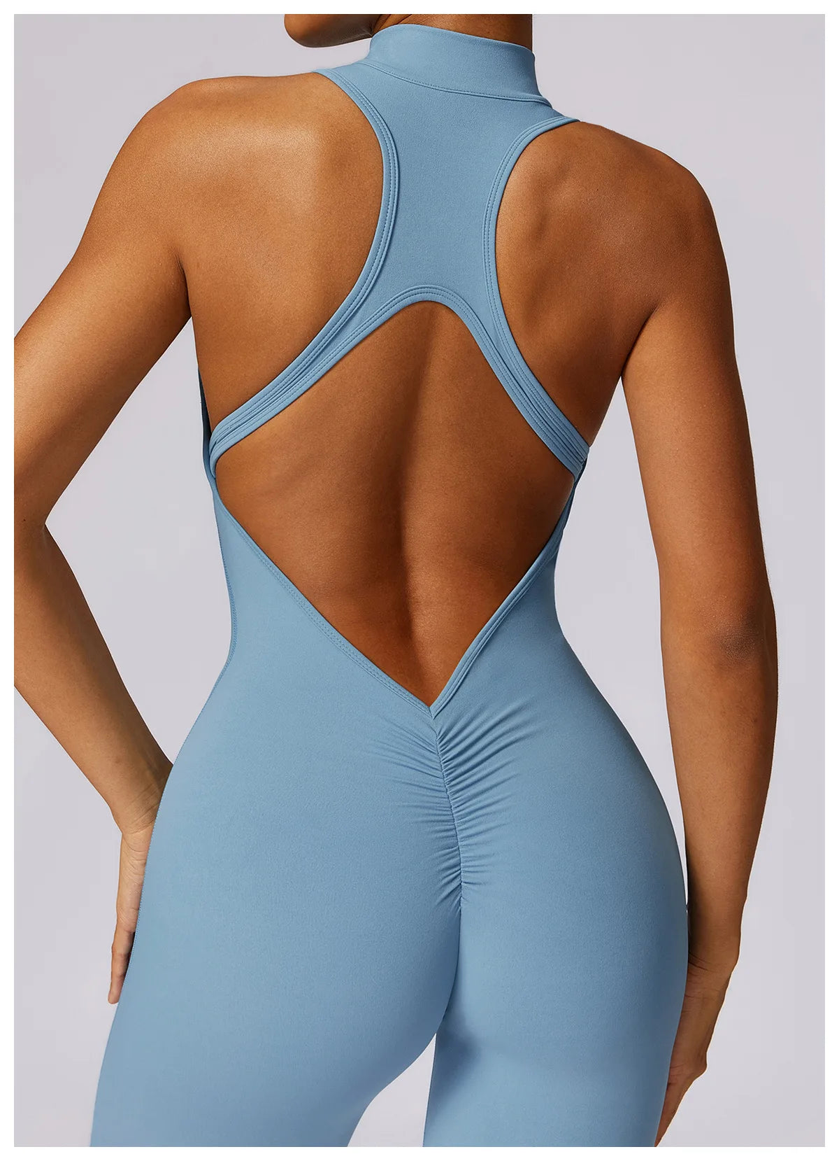 V Back One-piece Suit Women Sports Jumpsuit Zippers Yoga Rompers Backless Sportswear Women Sleeveles Workout Bodysuits Female