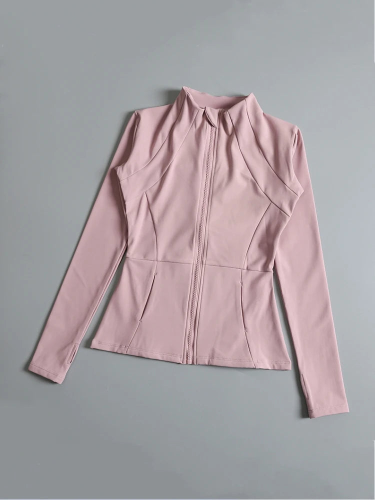 New yoga wear ladies coat round high elastic loose exercise yoga fitness long sleeve stand-up collar yoga tops