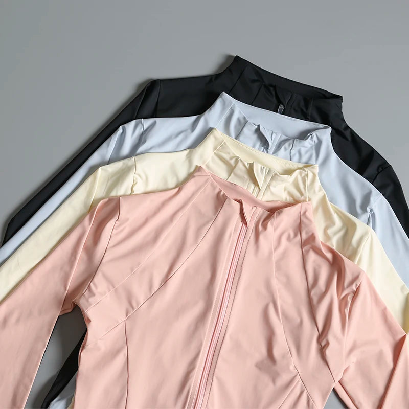 New yoga wear ladies coat round high elastic loose exercise yoga fitness long sleeve stand-up collar yoga tops