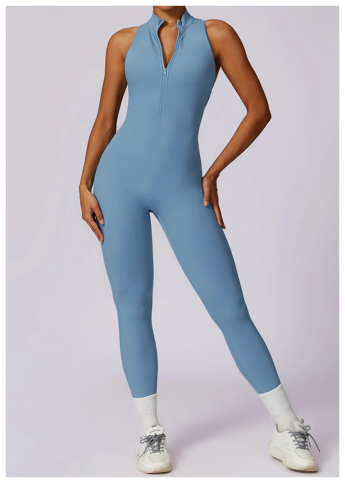 V Back One-piece Suit Women Sports Jumpsuit Zippers Yoga Rompers Backless Sportswear Women Sleeveles Workout Bodysuits Female