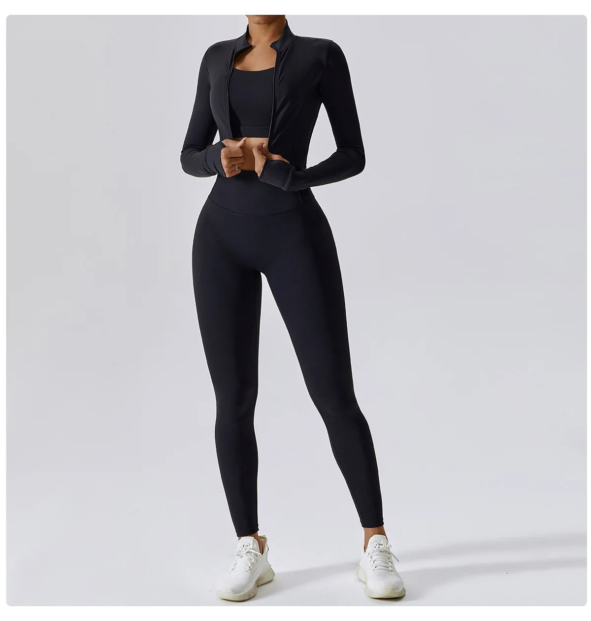 3 Pieces Women Tracksuit Yoga Set Workout Sportswear Gym Clothing Fitness Long Sleeve Crop Top High Waist Leggings Sports Suits