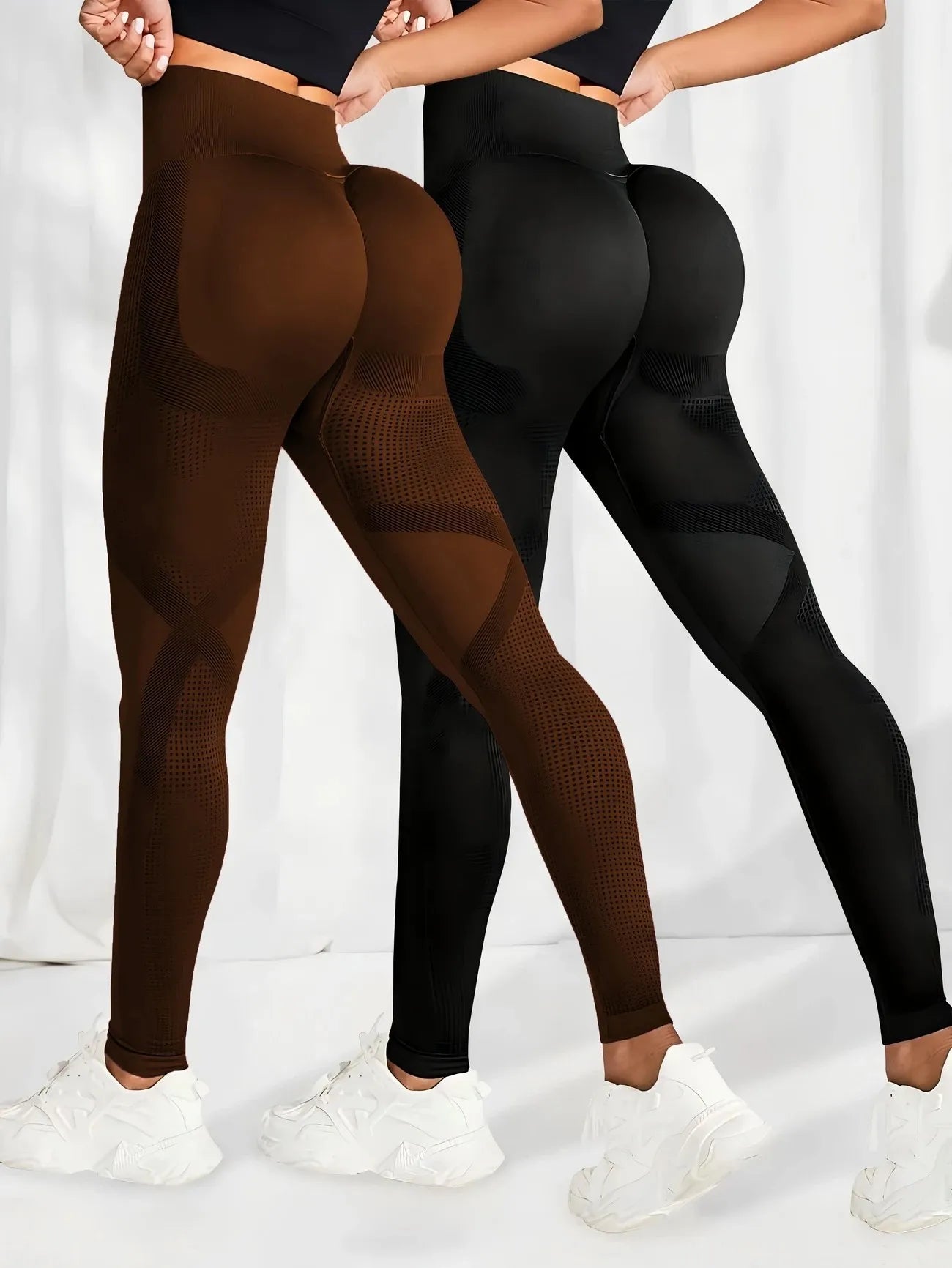 2pcs Yoga Leggings High Waist Elastic Waistband Long Length for Women's Solid Color High-Elasticity Fitness Activewear