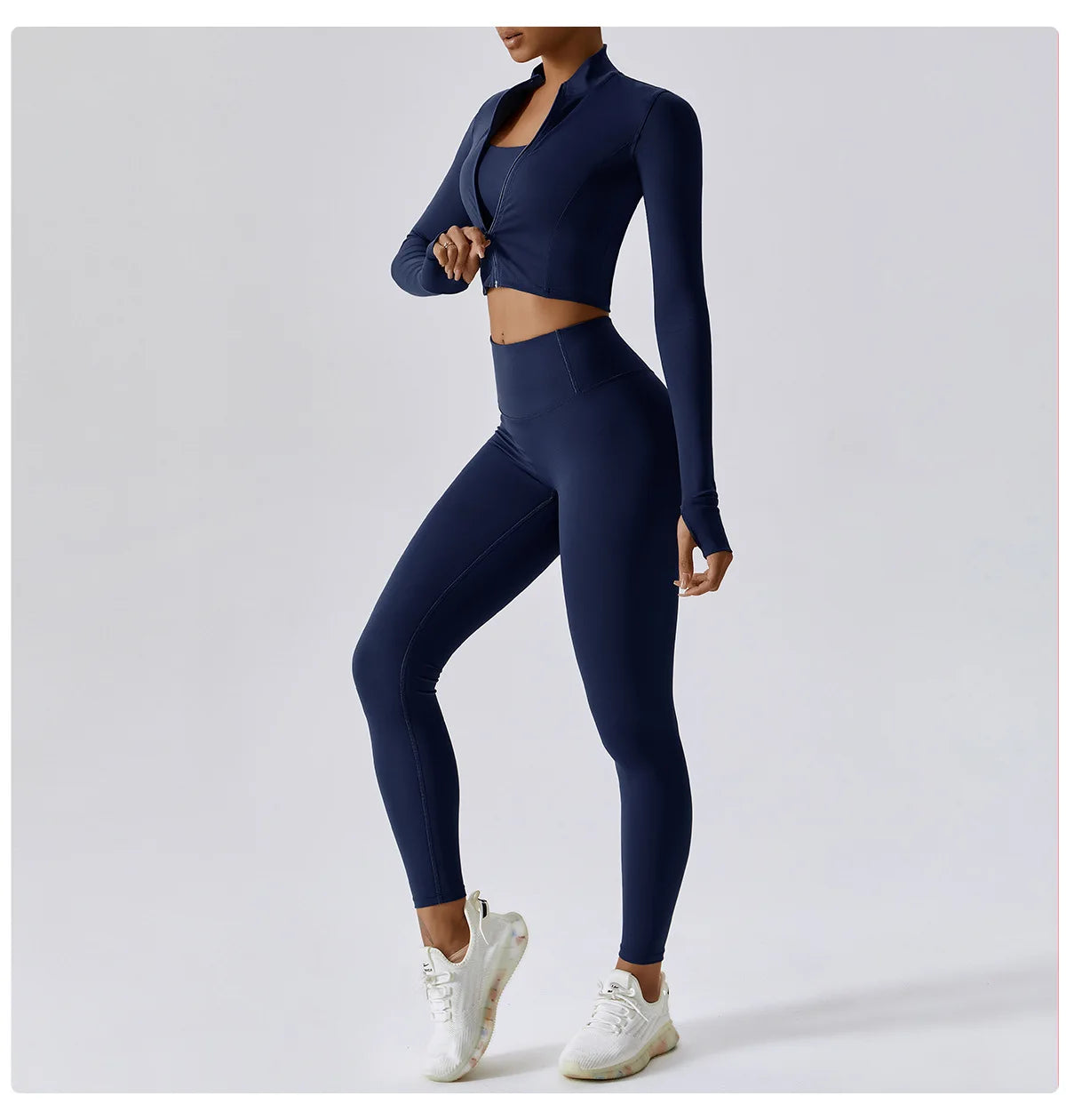3 Pieces Women Tracksuit Yoga Set Workout Sportswear Gym Clothing Fitness Long Sleeve Crop Top High Waist Leggings Sports Suits