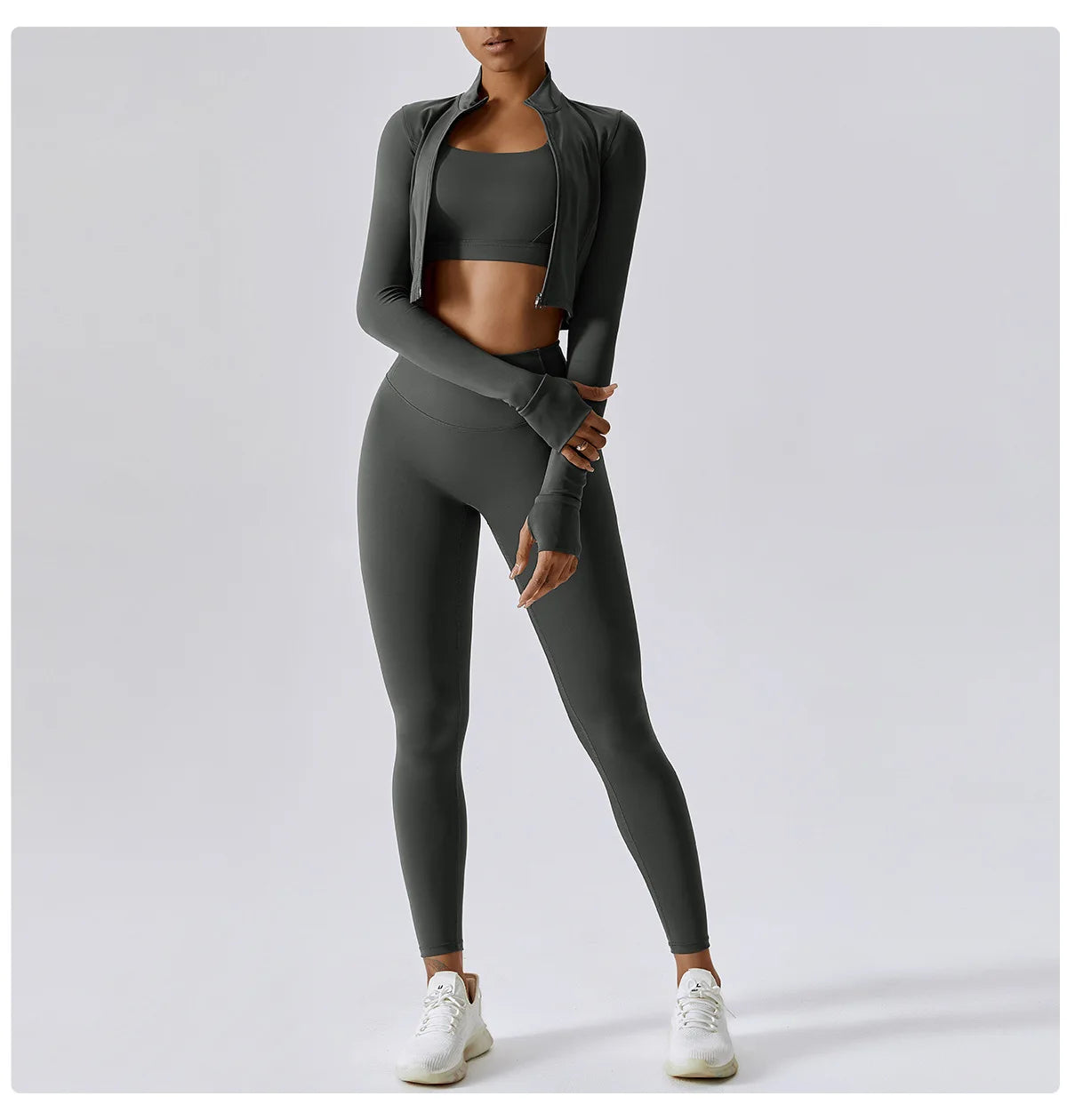 3 Pieces Women Tracksuit Yoga Set Workout Sportswear Gym Clothing Fitness Long Sleeve Crop Top High Waist Leggings Sports Suits