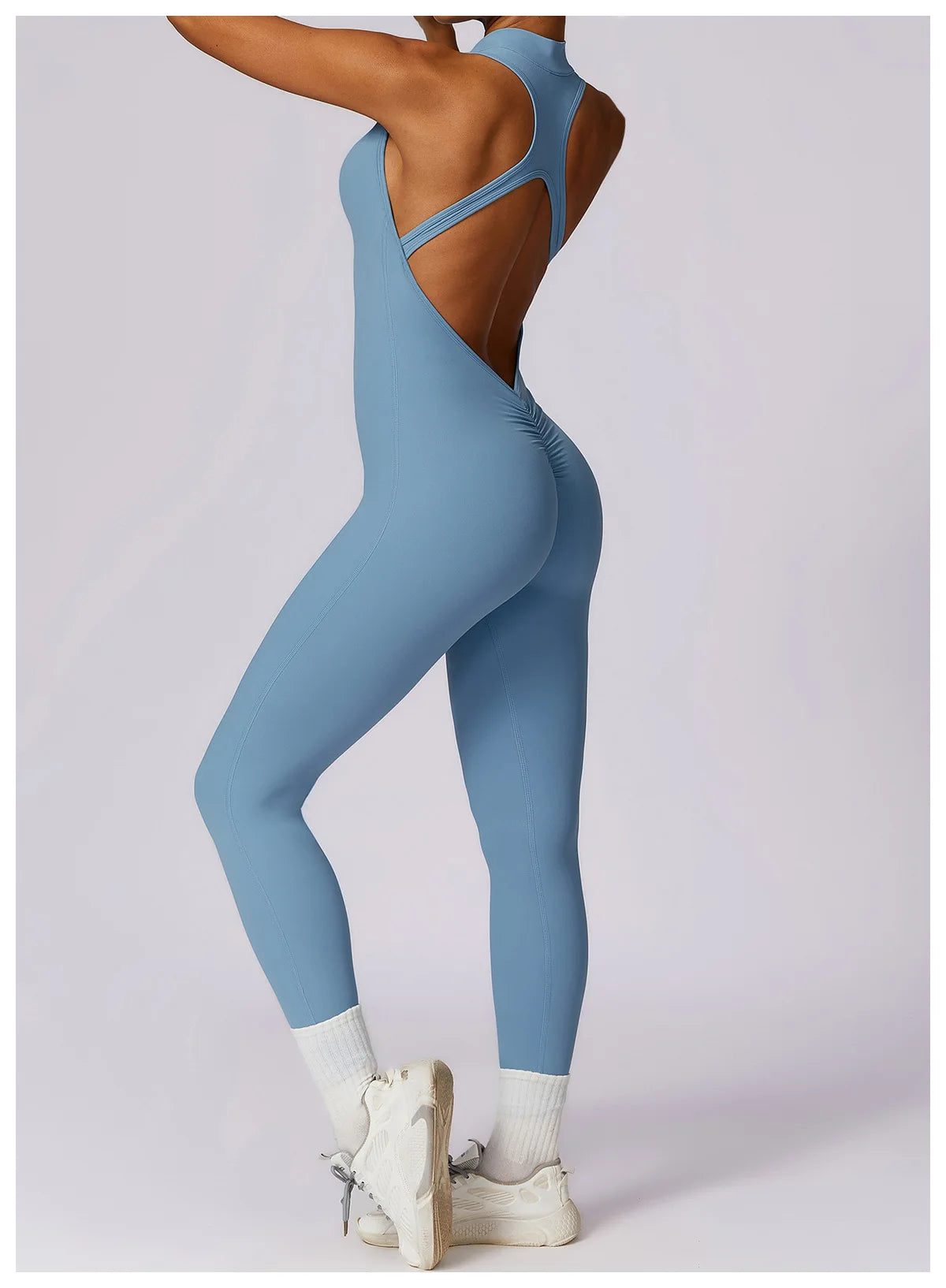 V Back One-piece Suit Women Sports Jumpsuit Zippers Yoga Rompers Backless Sportswear Women Sleeveles Workout Bodysuits Female