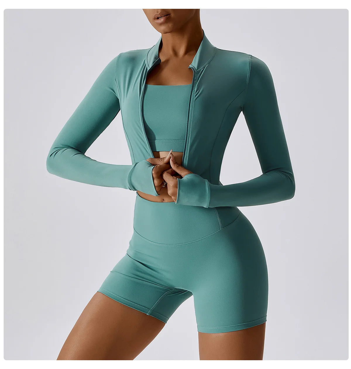 3 Pieces Women Tracksuit Yoga Set Workout Sportswear Gym Clothing Fitness Long Sleeve Crop Top High Waist Leggings Sports Suits