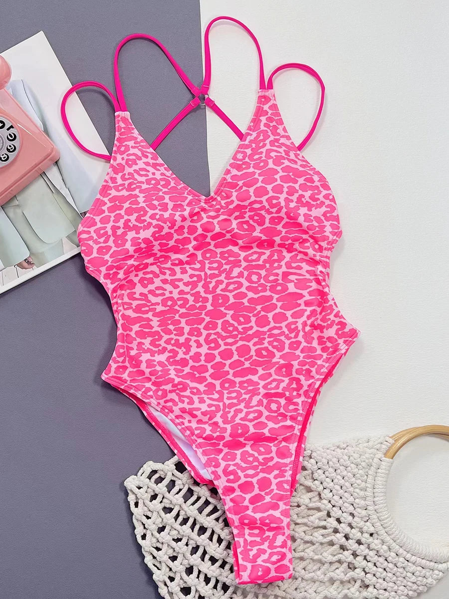 2025 Monokini Leopard Swimsuit Women One Piece Sexy High Cut Swimwear Female Bathers Bathing Swimming Swim Suit Beachwear