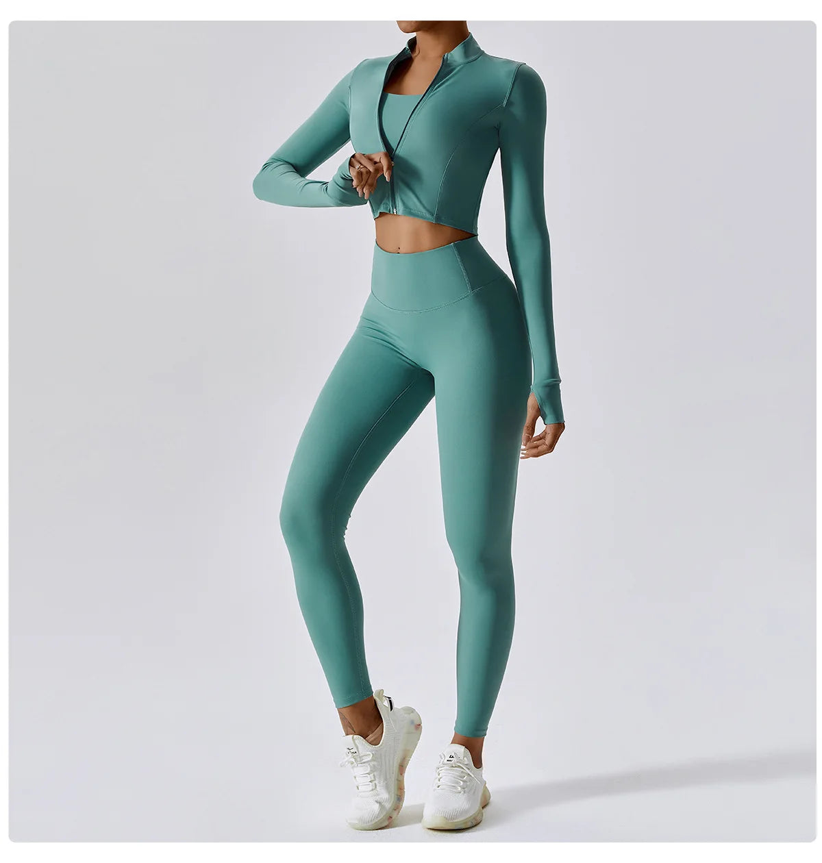3 Pieces Women Tracksuit Yoga Set Workout Sportswear Gym Clothing Fitness Long Sleeve Crop Top High Waist Leggings Sports Suits