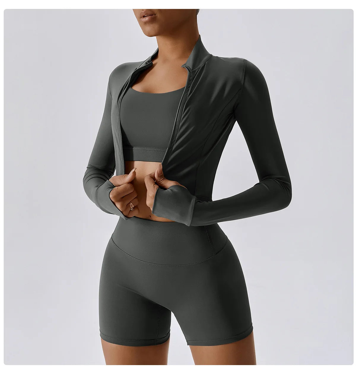 3 Pieces Women Tracksuit Yoga Set Workout Sportswear Gym Clothing Fitness Long Sleeve Crop Top High Waist Leggings Sports Suits