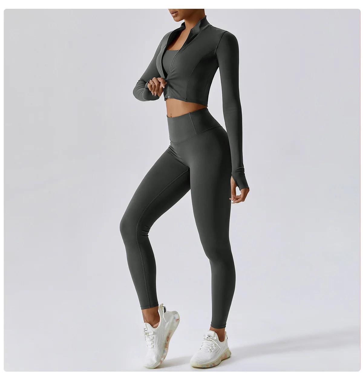 3 Pieces Women Tracksuit Yoga Set Workout Sportswear Gym Clothing Fitness Long Sleeve Crop Top High Waist Leggings Sports Suits