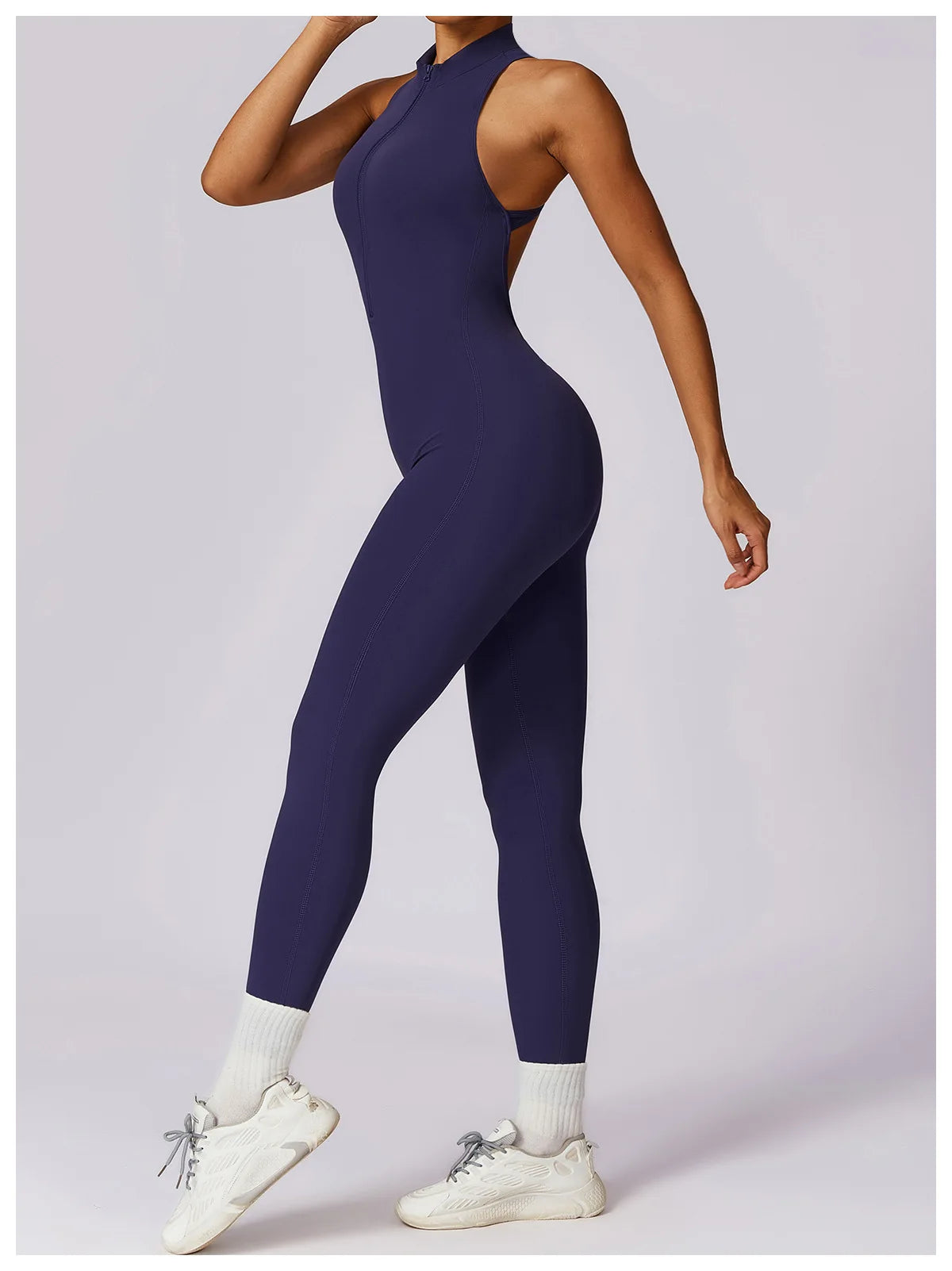 V Back One-piece Suit Women Sports Jumpsuit Zippers Yoga Rompers Backless Sportswear Women Sleeveles Workout Bodysuits Female