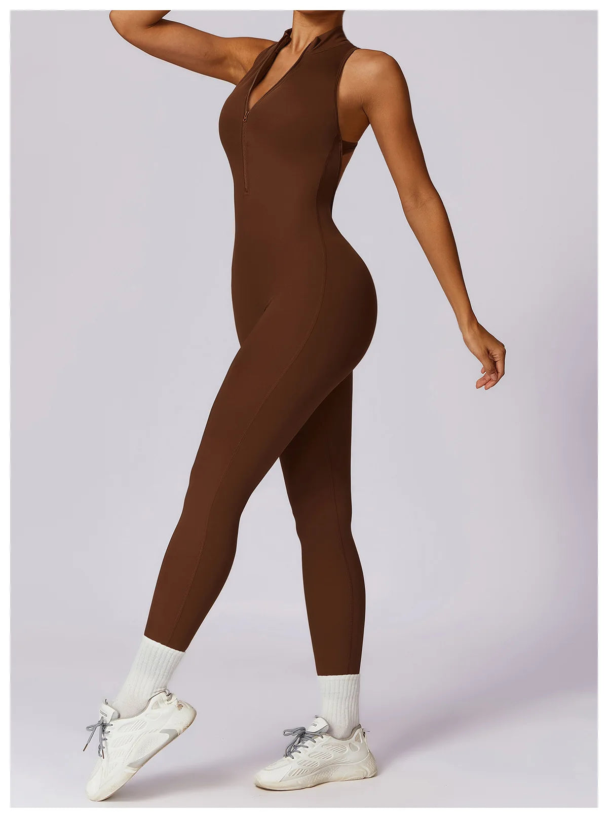 V Back One-piece Suit Women Sports Jumpsuit Zippers Yoga Rompers Backless Sportswear Women Sleeveles Workout Bodysuits Female