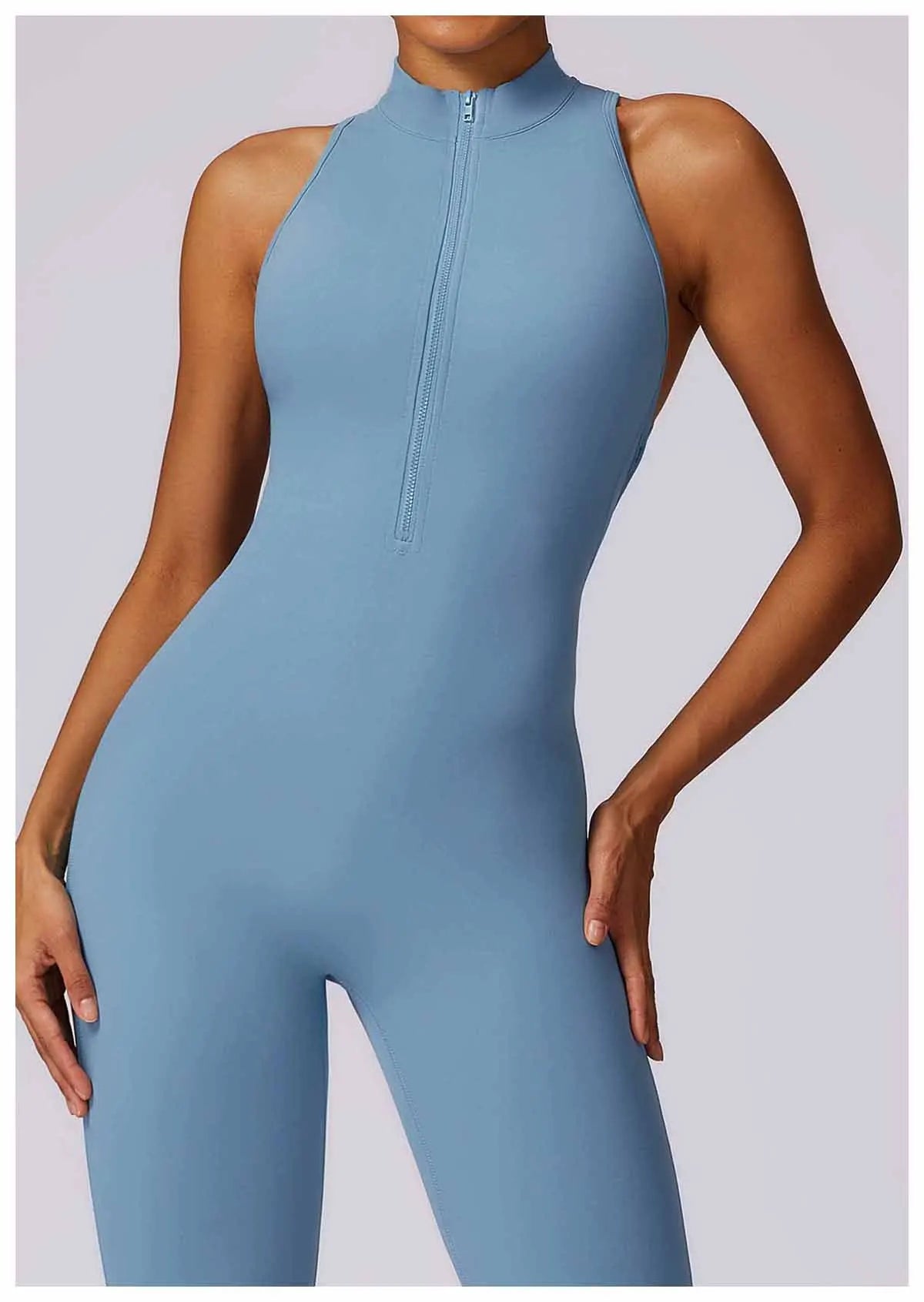 V Back One-piece Suit Women Sports Jumpsuit Zippers Yoga Rompers Backless Sportswear Women Sleeveles Workout Bodysuits Female