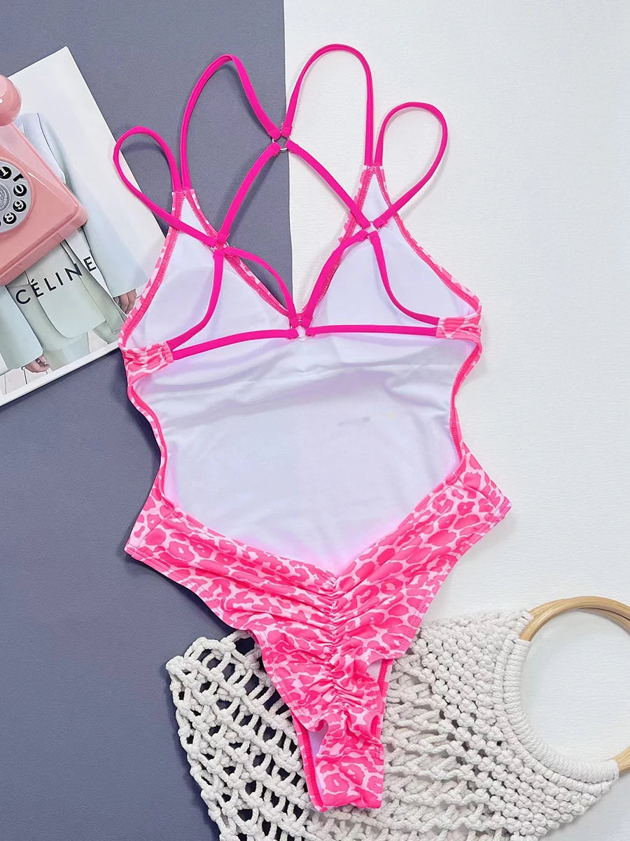 2025 Monokini Leopard Swimsuit Women One Piece Sexy High Cut Swimwear Female Bathers Bathing Swimming Swim Suit Beachwear