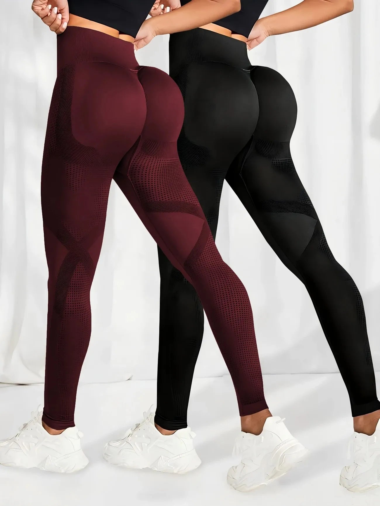 2pcs Yoga Leggings High Waist Elastic Waistband Long Length for Women's Solid Color High-Elasticity Fitness Activewear