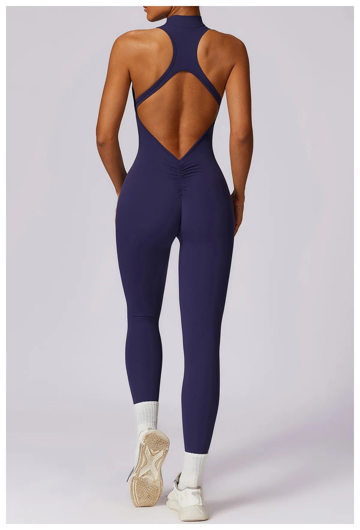 V Back One-piece Suit Women Sports Jumpsuit Zippers Yoga Rompers Backless Sportswear Women Sleeveles Workout Bodysuits Female