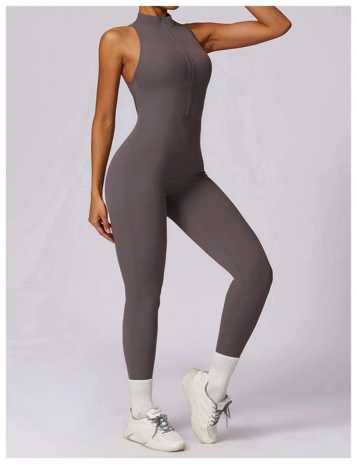 V Back One-piece Suit Women Sports Jumpsuit Zippers Yoga Rompers Backless Sportswear Women Sleeveles Workout Bodysuits Female