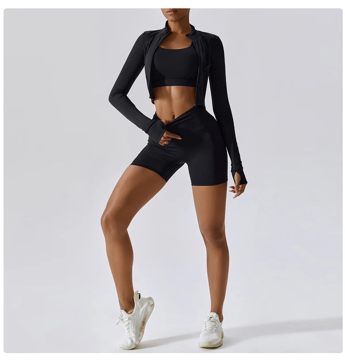 3 Pieces Women Tracksuit Yoga Set Workout Sportswear Gym Clothing Fitness Long Sleeve Crop Top High Waist Leggings Sports Suits