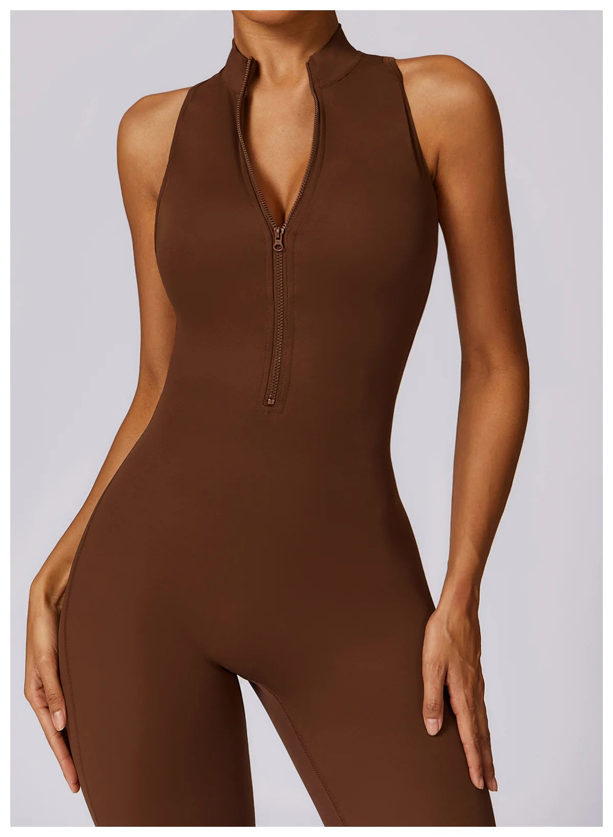 V Back One-piece Suit Women Sports Jumpsuit Zippers Yoga Rompers Backless Sportswear Women Sleeveles Workout Bodysuits Female