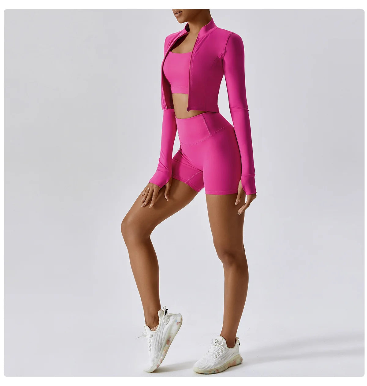 3 Pieces Women Tracksuit Yoga Set Workout Sportswear Gym Clothing Fitness Long Sleeve Crop Top High Waist Leggings Sports Suits