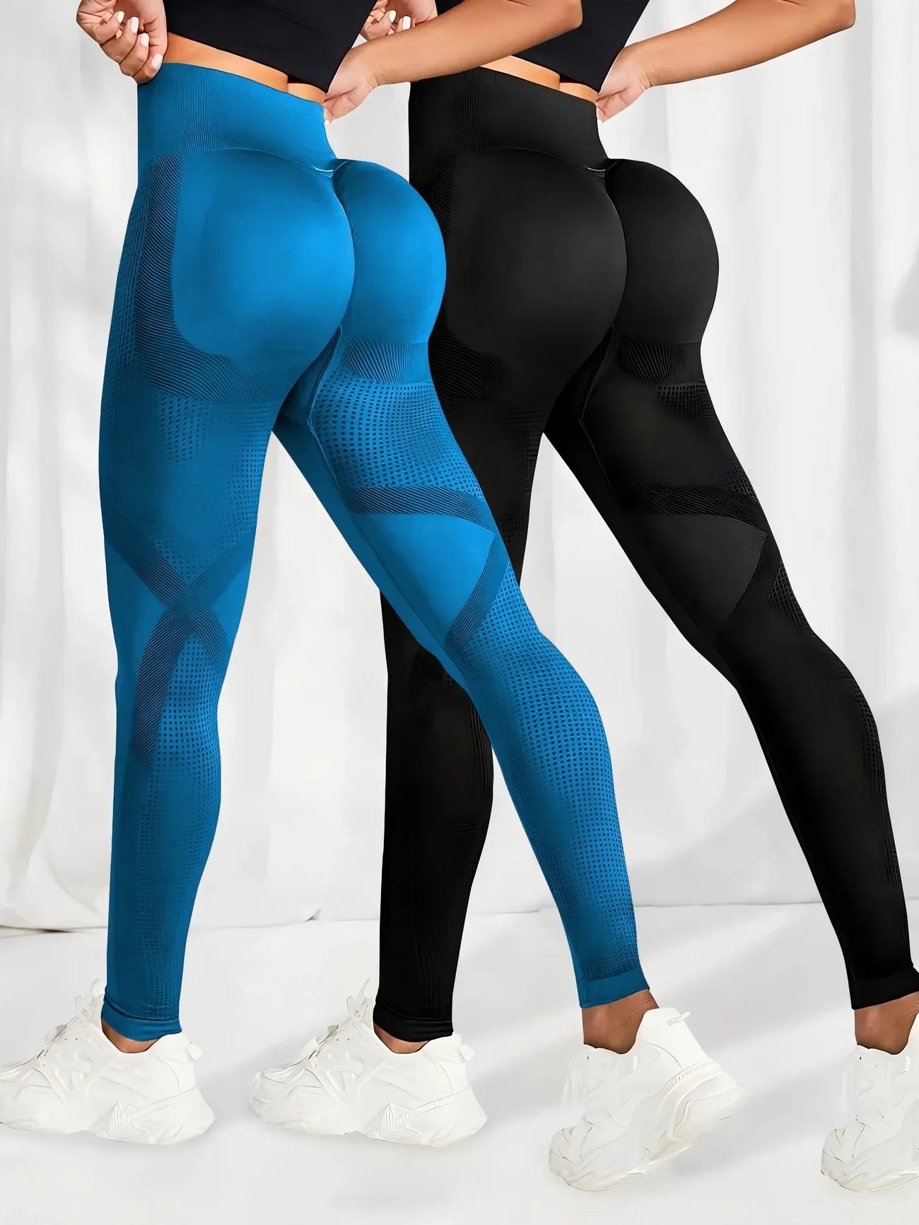2pcs Yoga Leggings High Waist Elastic Waistband Long Length for Women's Solid Color High-Elasticity Fitness Activewear
