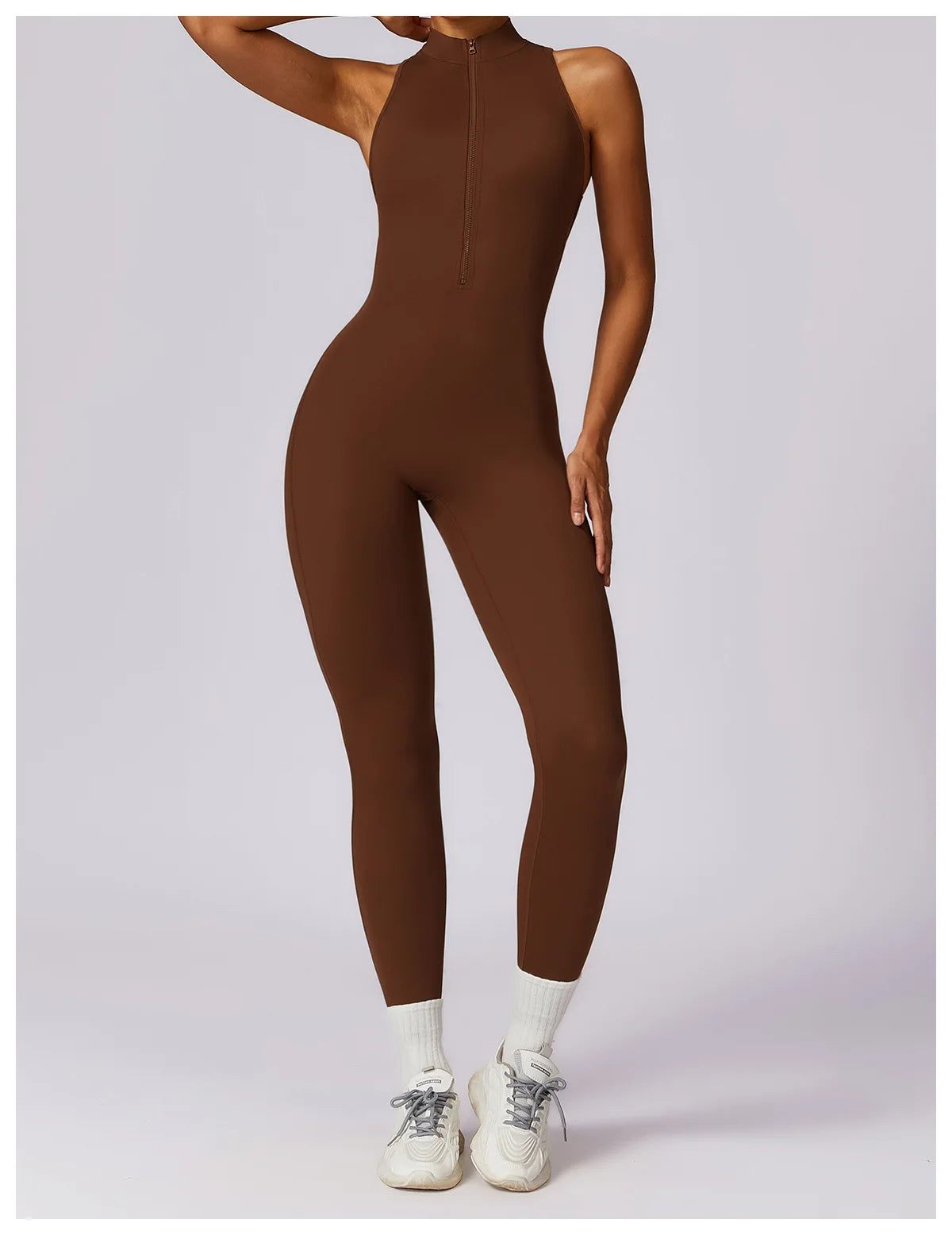 V Back One-piece Suit Women Sports Jumpsuit Zippers Yoga Rompers Backless Sportswear Women Sleeveles Workout Bodysuits Female