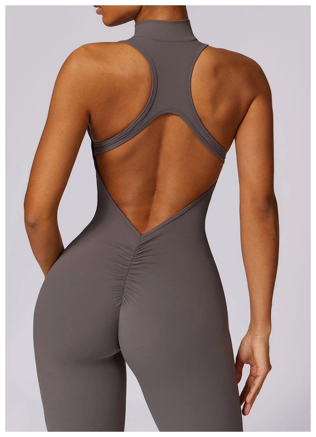 V Back One-piece Suit Women Sports Jumpsuit Zippers Yoga Rompers Backless Sportswear Women Sleeveles Workout Bodysuits Female