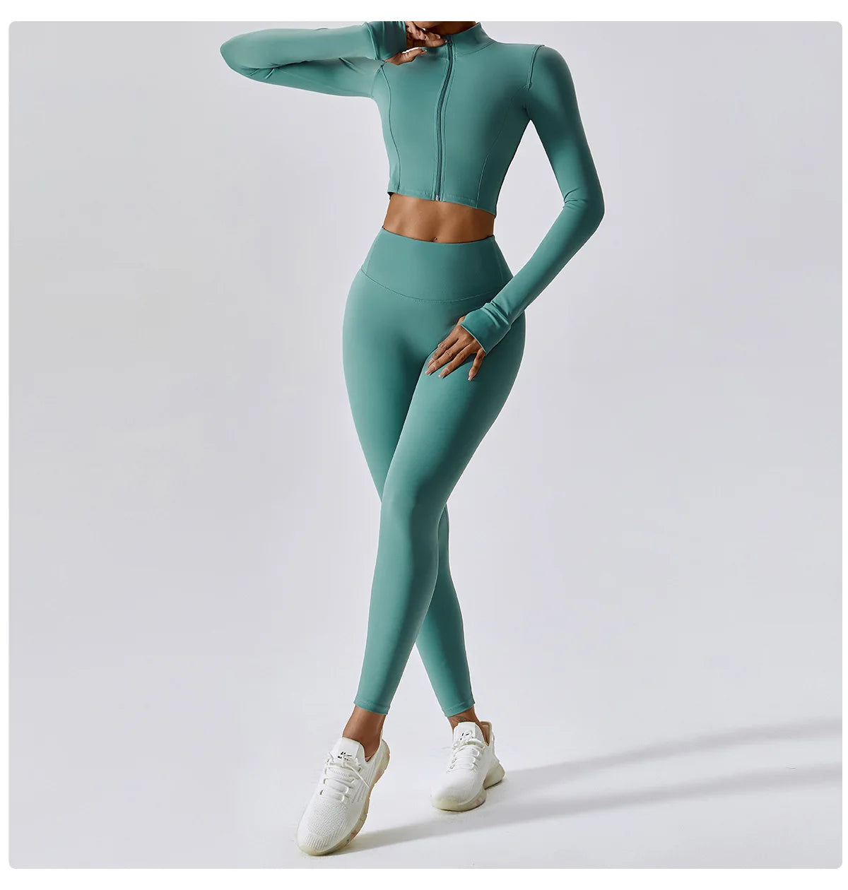 3 Pieces Women Tracksuit Yoga Set Workout Sportswear Gym Clothing Fitness Long Sleeve Crop Top High Waist Leggings Sports Suits