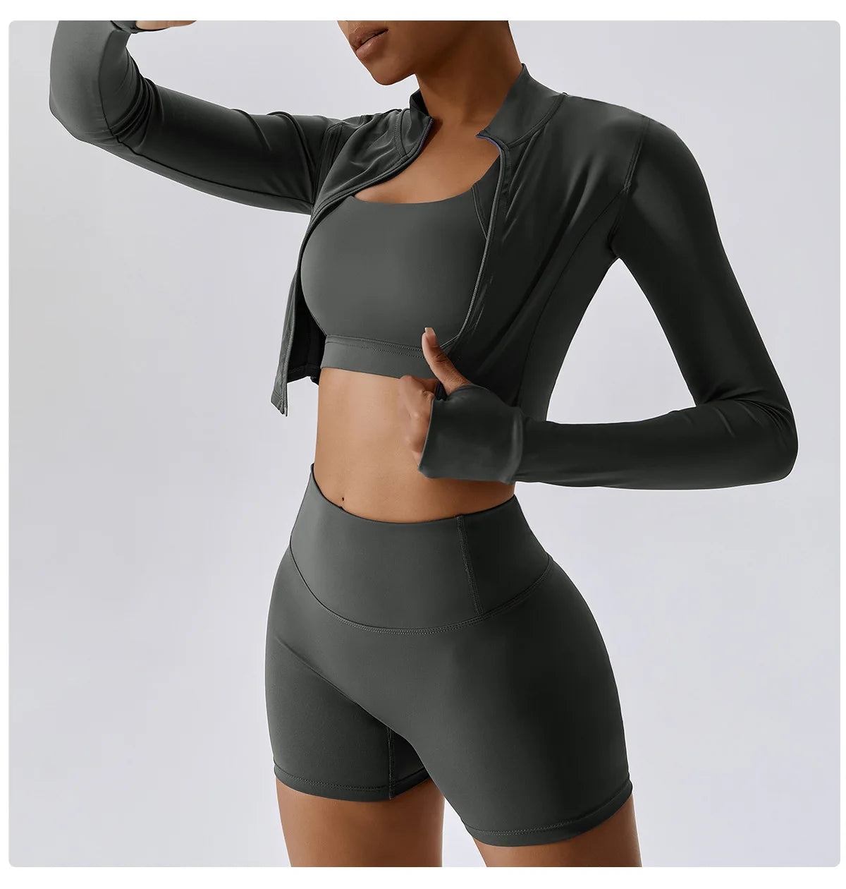 3 Pieces Women Tracksuit Yoga Set Workout Sportswear Gym Clothing Fitness Long Sleeve Crop Top High Waist Leggings Sports Suits