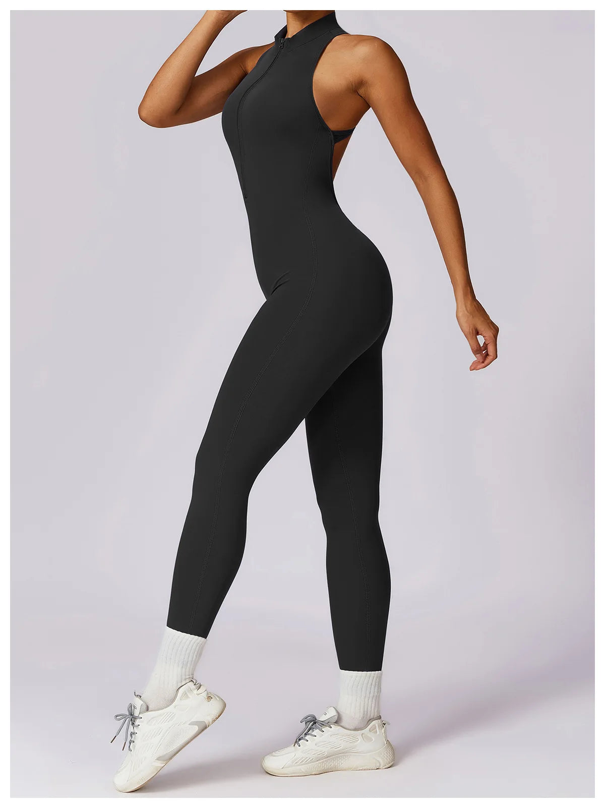 V Back One-piece Suit Women Sports Jumpsuit Zippers Yoga Rompers Backless Sportswear Women Sleeveles Workout Bodysuits Female